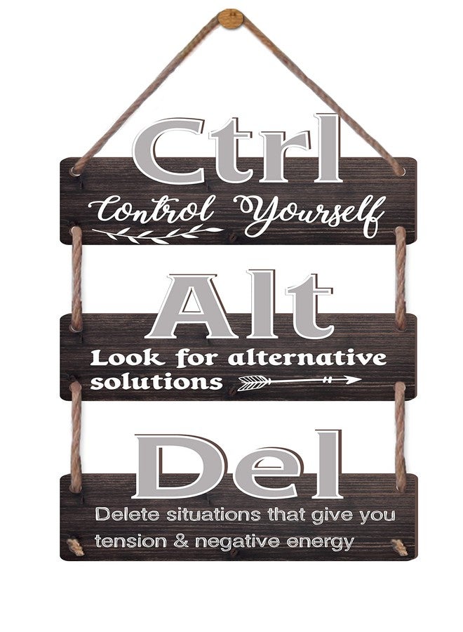EXQUIDECA Ctrl Alt Del Motivational Wall Hanging Sign 3pcs - Affirmation Inspirational Wall Art For Home Office Living Room Bedroom Plaques Control Yourself - Image 1